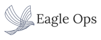 Soaring Eagle line drawing with a nod to five lines in a music stave and dark text on transparent background